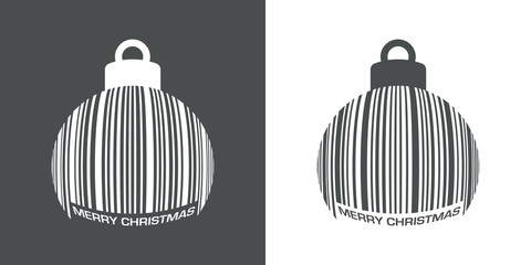 Icono plano codigo de barras MERRY CHRISTMAS bola navidad gris y blanco