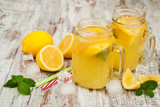 Jars with lemonade