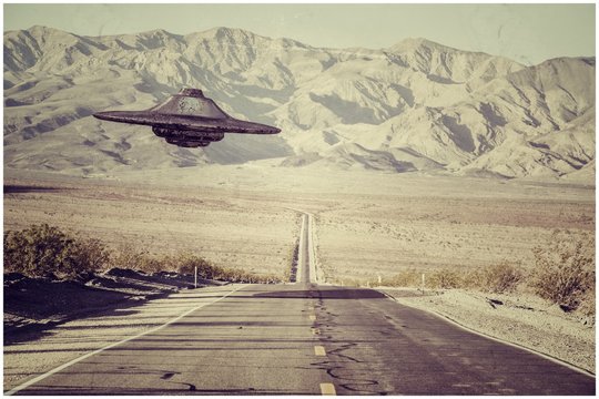 ufo flying over the desert