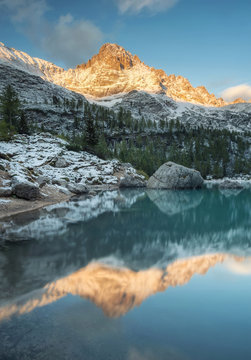Lake in the mountain valley in the Italy. Beautiful natural landscape in the Italy mountains.