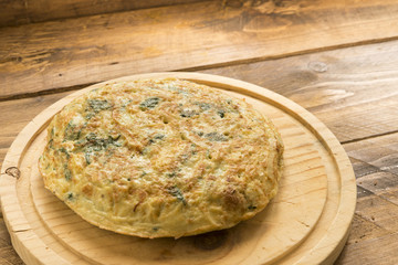 Omelette  of spinach and cheese and leek