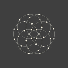 Naklejka premium Modern linear mandala with small symbols on grey background