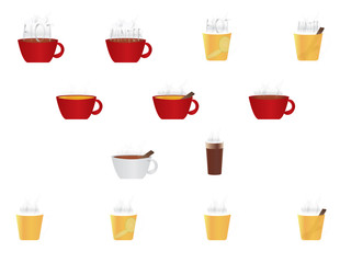 Set of vector cups and glasses with hot drinks