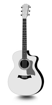 Guitar isolated monochrome drawing with shadow on white background
