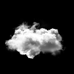 White cloud isolated over black background, realistic cumulus cloud shape 3D illustration