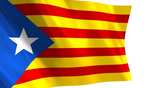  Catalonia flag waving in the wind - looped animation on white background. The Blue Estelada Catalan flag.