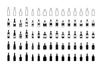 Foto op Aluminium Set of black and white bottles of alcohol in different styles. Vector © Glitter_Klo