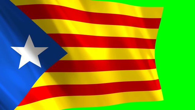  Catalonia flag waving in the wind - looped animation on green background. The Blue Estelada Catalan flag.