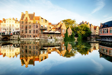 Fototapeta na wymiar Belgium, Ghent - canal and medieval buildings in popular touristic city