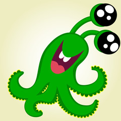 Creative vector background with cute monster with tentacles and eyes, halloween. Funny wallpaper for textile and fabric. Fashion style.