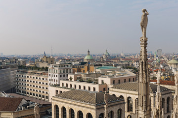 View of Milan from the roof of the Milan Duomo Cathedral