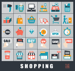 Set of shopping icons. 
Premium quality flat line icons collection. 
