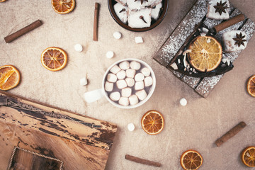 Christmas composition: christmas gift with decoration.