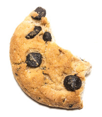 chocolate chip cookie and crumbs isolated white background