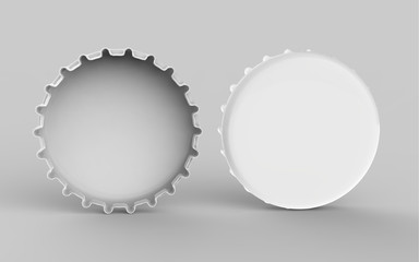 Beer Bottle Cap Mock Up Template On Isolated White Background, 3D Illustration