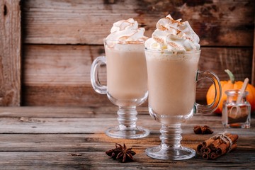 Pumpkin spice latte with whipped cream and cinnamon