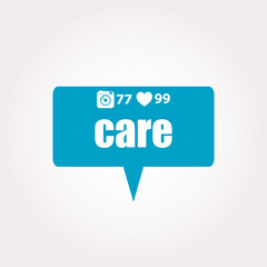 Text Care. Social concept . Labels with text, heart, camera and counters