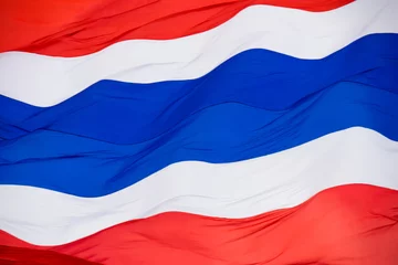 Foto op Plexiglas thailand national flag with red white and blue color flying wave abstract background © ananaline