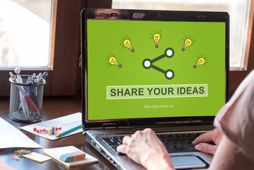 Ideas sharing concept on a laptop screen