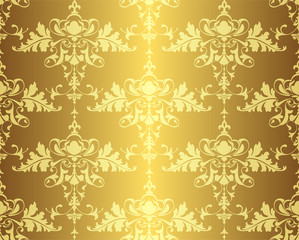 Floral vintage ornament with gold curls design element seamless pattern golden background