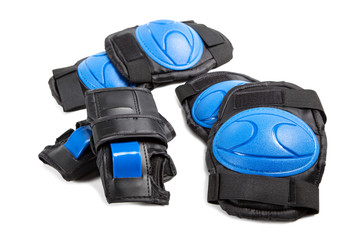 Knee pads and elbow pads isolated on white background