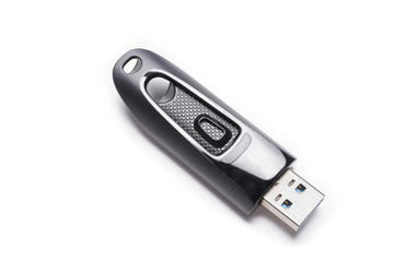 Opened Black USB 3.0 Memory Stick / USB 3.0 Flash Drive Isolated On White Background