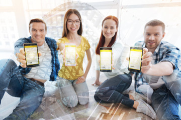 Group of young people demonstrating their profit