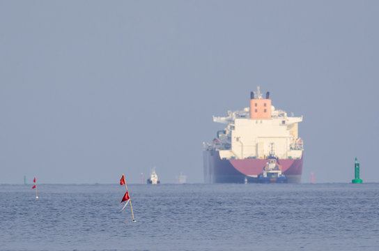 GAS CARRIER - LNG Tanker is flowing to the sea