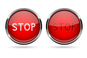 Red STOP glass buttons with chrome frame