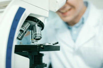 Close up of microscope that being used in research