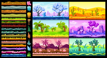 Bright Isometric Game Landscapes Set