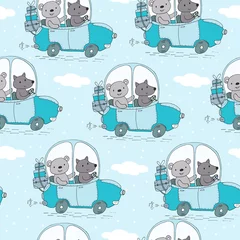 Stickers pour porte Animaux en transport modèle sans couture avec mignon ours en peluche dans l& 39 illustration vectorielle de voiture
