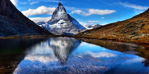 Foto auf Acrylglas Matterhorn Mt Matterhorn reflected in Riffelsee Lake Zermatt Canton of Valais Switzerland