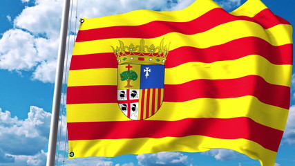Waving flag of Aragon, an autonomous community in Spain. 3D rendering