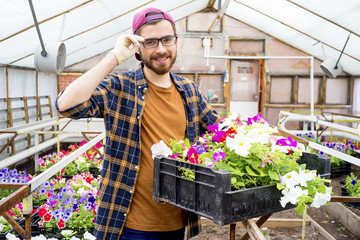 Man working in a greenhouse