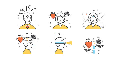 Flat design set of intuition, insight, anticipation, choice.