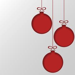 Red Christmas balls cut out of paper. Template for Christmas and New Year cards. Festive background. Vector illustration