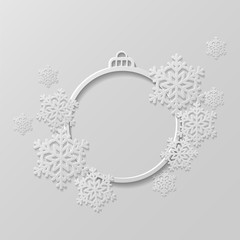 White Christmas ball with a snowflakes. Decorative design element, holiday decoration for Christmas and New Year cards. Festive background. Vector illustration