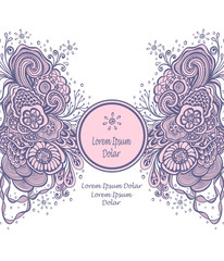 Template with Beautiful abstract marine flowers bouquet in pink grey on white