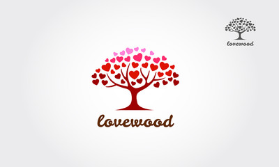 Love Wood Vector Logo Template. Love Tree Illustration Design, vector logo illustration