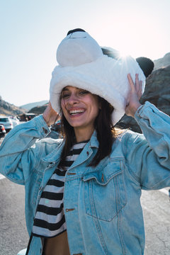 Woman in panda mask