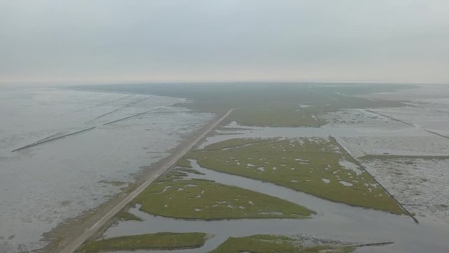 Wadden sea Unesco national park near Mand&oslash; island jutland north sea Denmark Europe &ndash; 4K Aerial