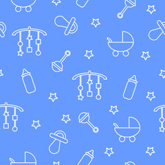 Seamless baby pattern with toys & objects for a boy