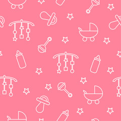 Seamless baby pattern with toys & objects for a girl