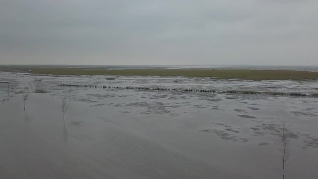 Wadden sea Unesco national park near Mand&oslash; island jutland north sea Denmark Europe &ndash; 4K Aerial