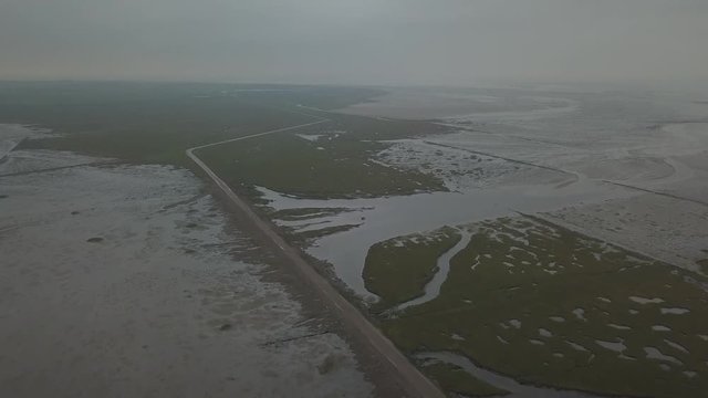 Wadden sea Unesco national park near Mand&oslash; island jutland north sea Denmark Europe &ndash; 4K Aerial