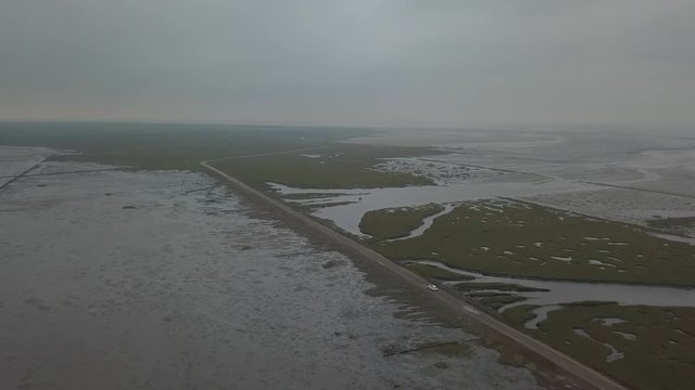 Wadden sea Unesco national park near Mand&oslash; island jutland north sea Denmark Europe &ndash; 4K Aerial
