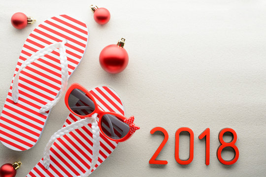 Red and white 2018 New Year summer background