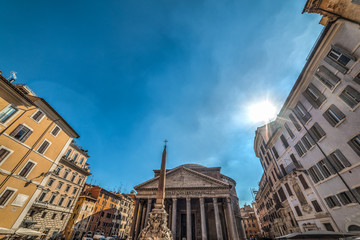 Obelisk in Piazza della Rotonda with Pantheon on the background