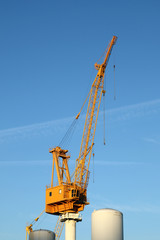 yellow crane in the port of Vigo